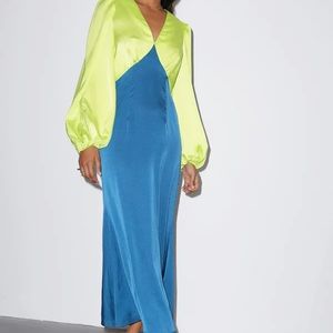 Never fully dressed blue and green silky dress